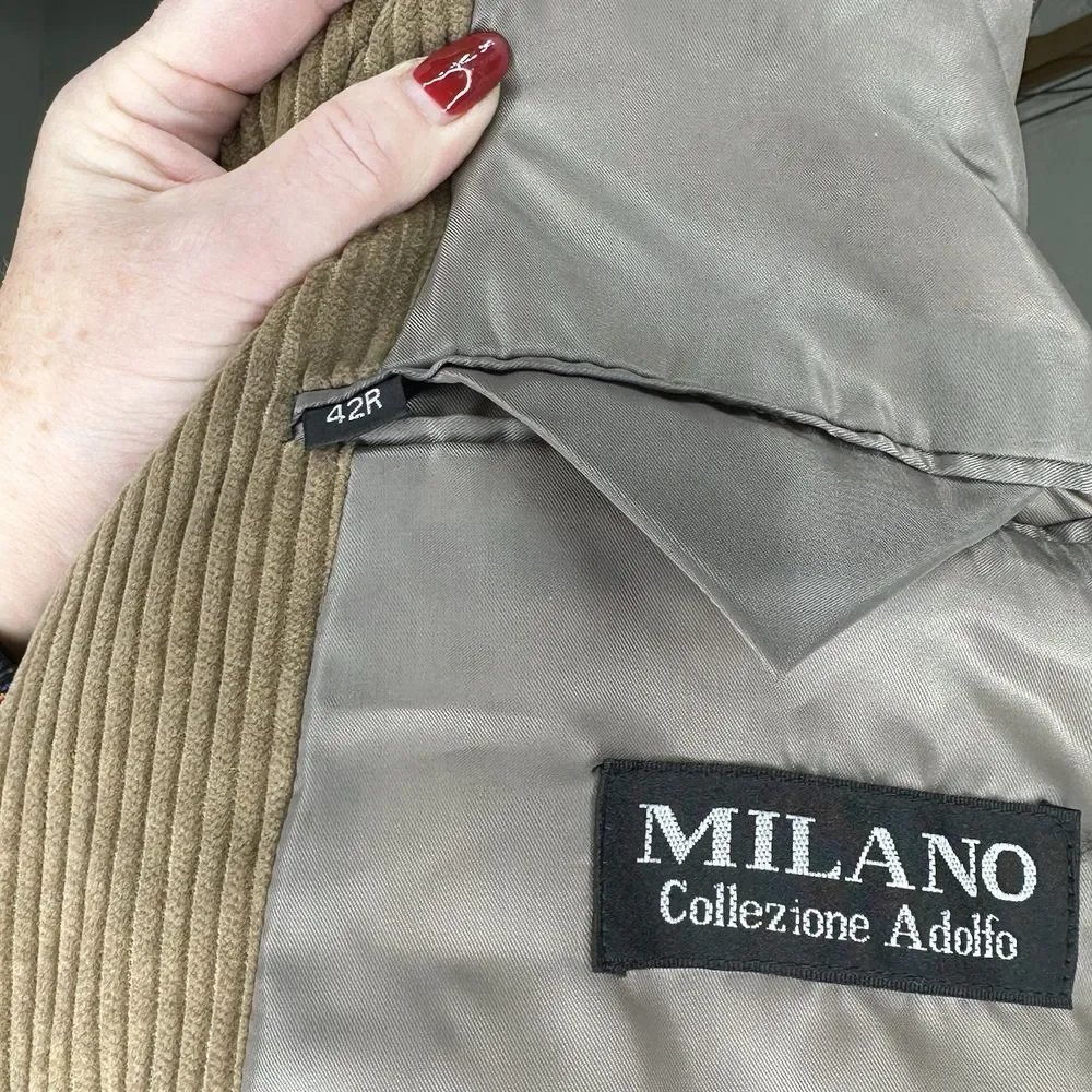 Vintage Milano Collezione Adolfo Men's 42R Tan Corduroy Blazer Sports‎ Coat